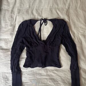 Reformation Women’s Black V‑Neck Tie‑Back Blouse